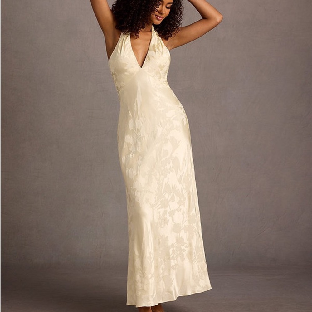 Azazie Size 12 Cream Halter Dress